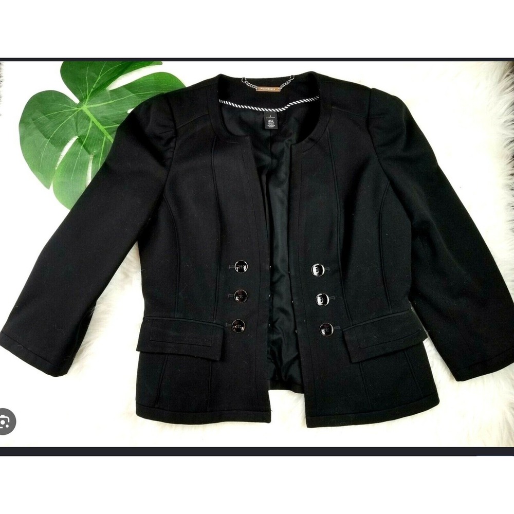 White House Black Market Womens 14 Blazer Black Military 6 button hook & eye